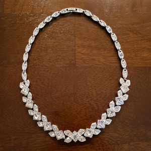 Vintage ORA Silver Rhinestone Necklace Choker 15"